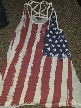 Rue21 Red White Blue Flag Print Strappy Back Tank